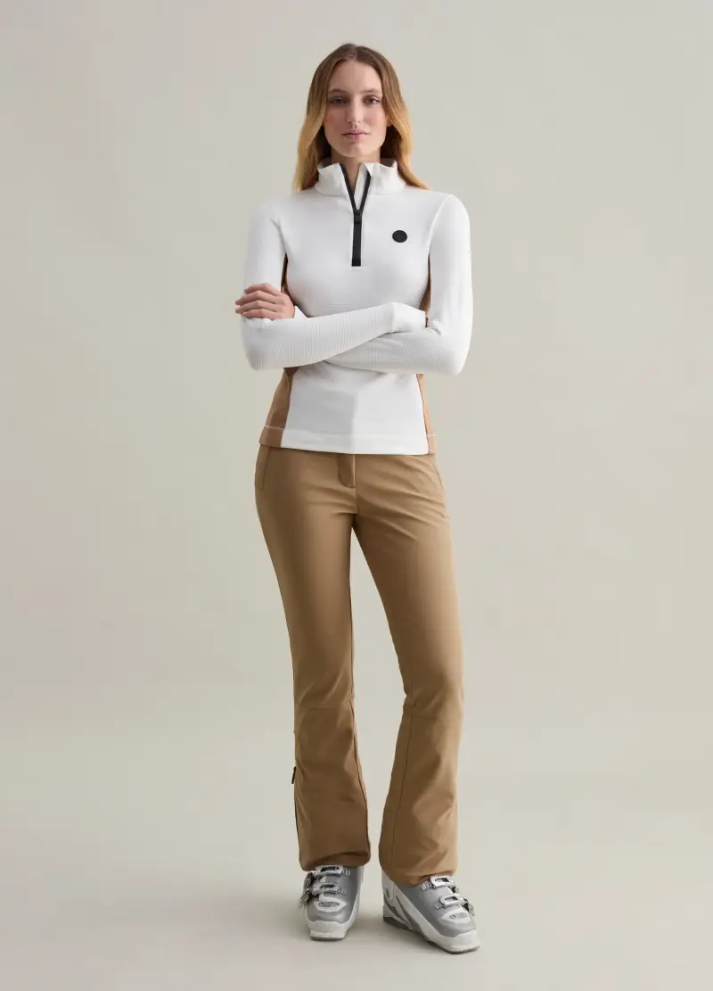 Pile Half-zip Con Trama Waffle, Donna, Bianco