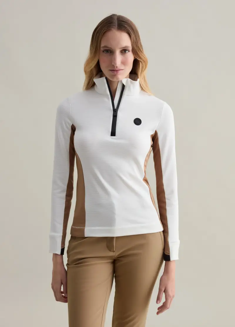 Pile Half-zip Con Trama Waffle, Donna, Bianco miniatura 2