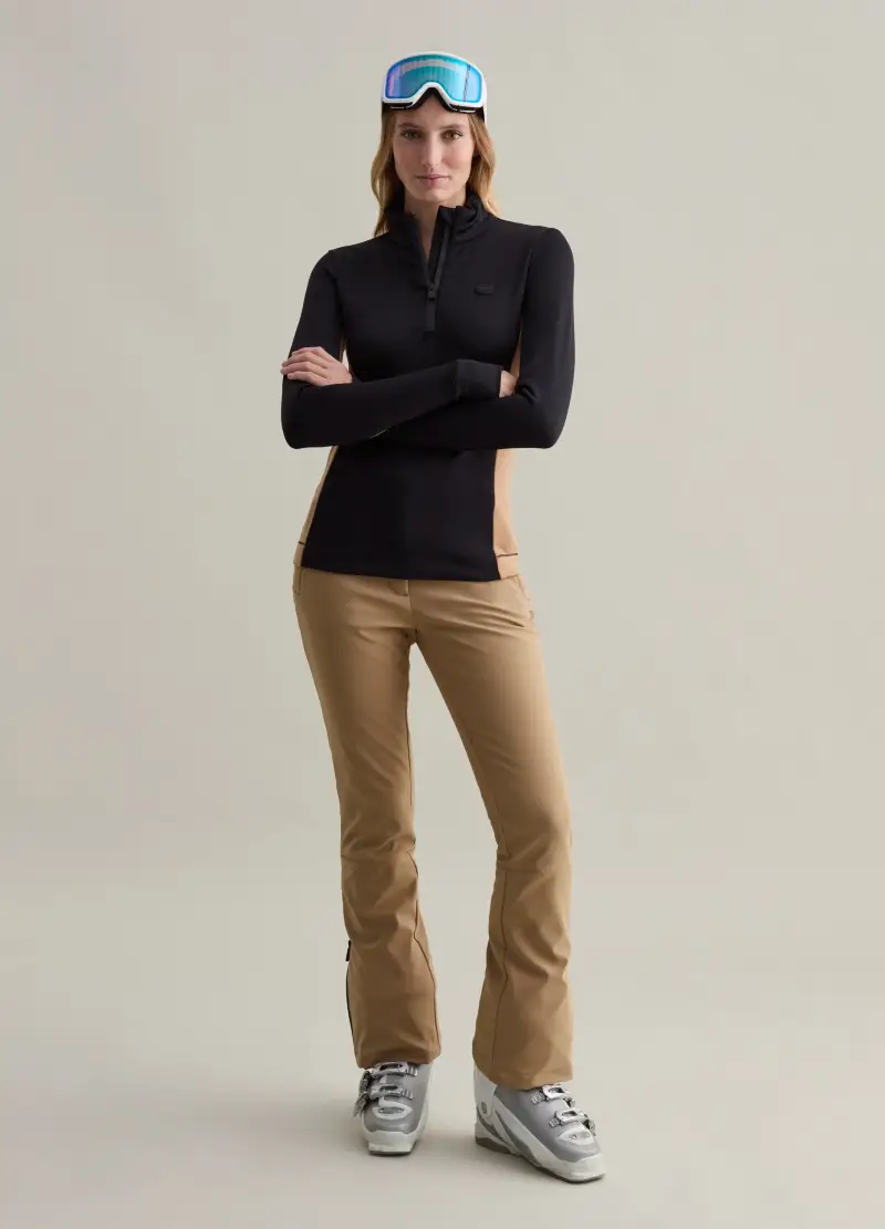 Pile Half-zip Con Trama Waffle, Donna, Nero