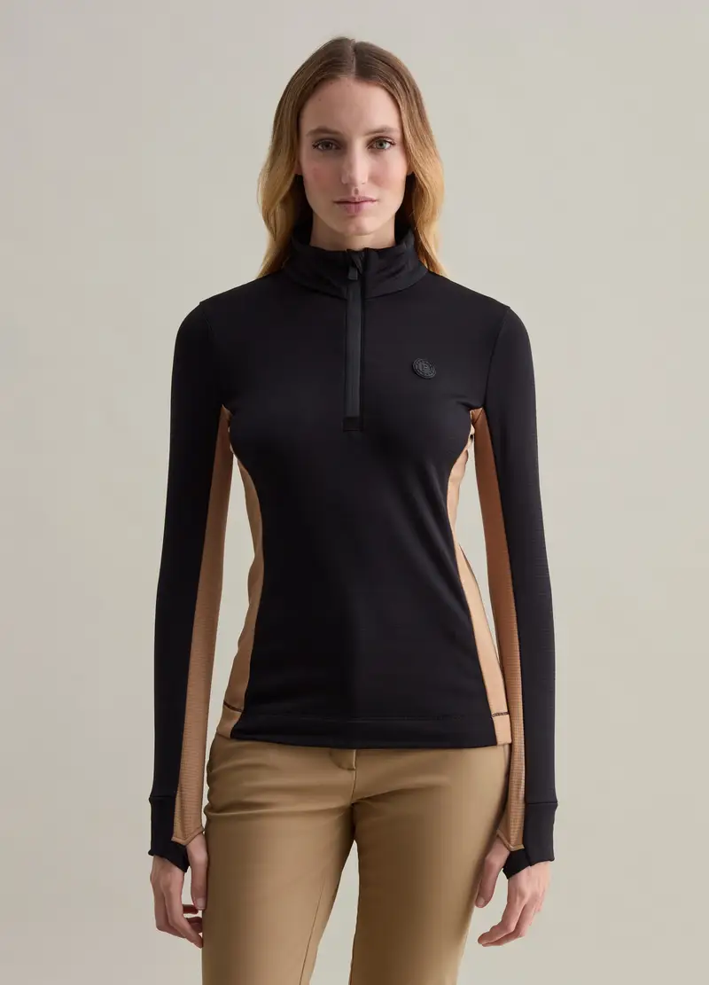 Pile Half-zip Con Trama Waffle, Donna, Nero miniatura 2