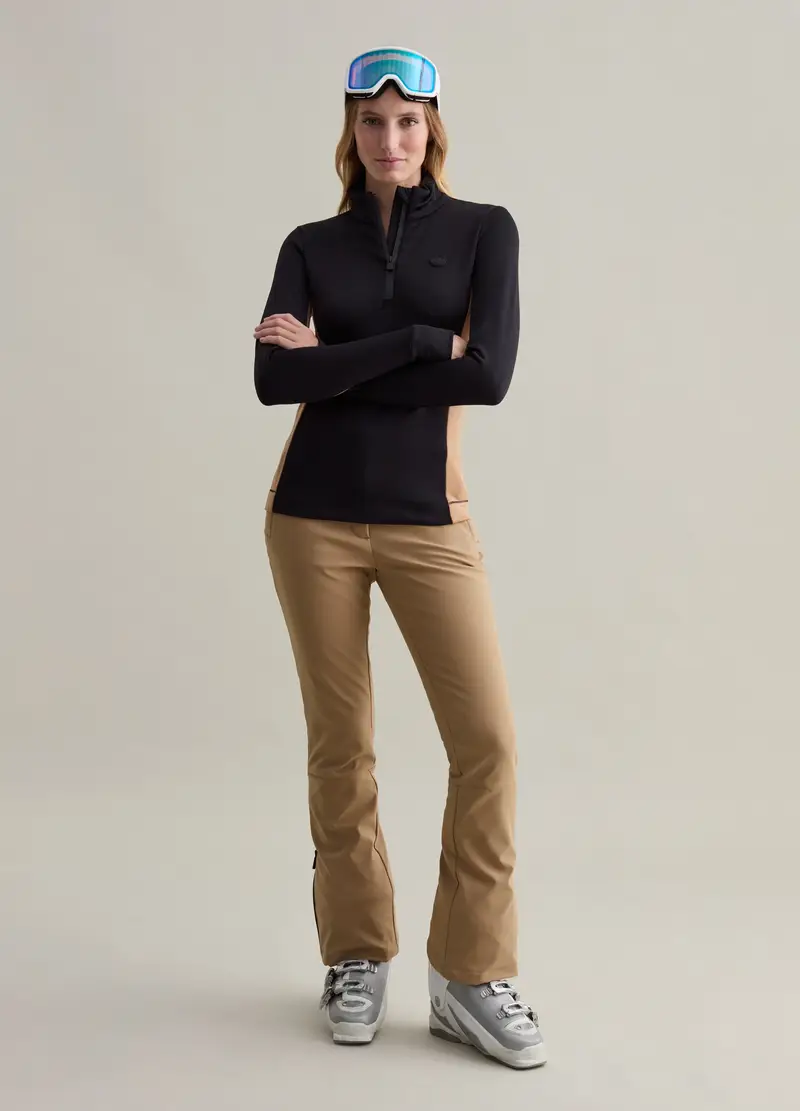 Pile Half-zip Con Trama Waffle, Donna, Nero