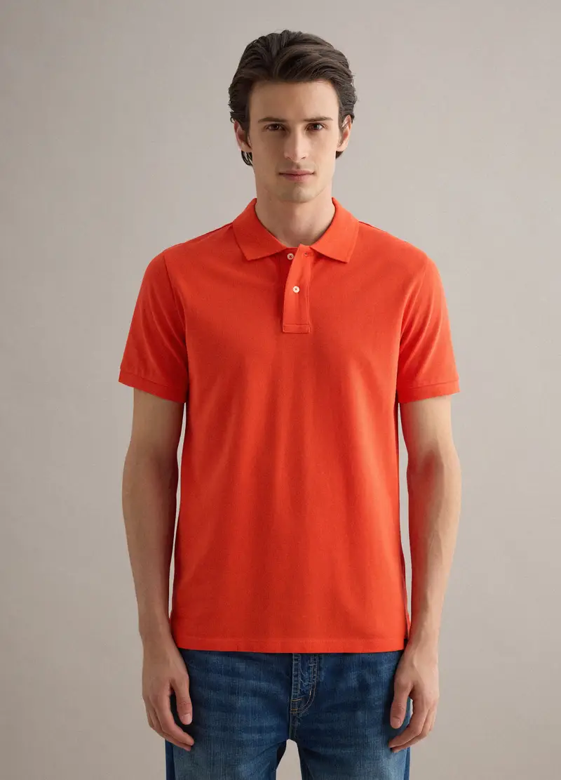 Polo A Maniche Corte In Puro Cotone Arancione Regular Fit, Uomo, Arancione miniatura 3