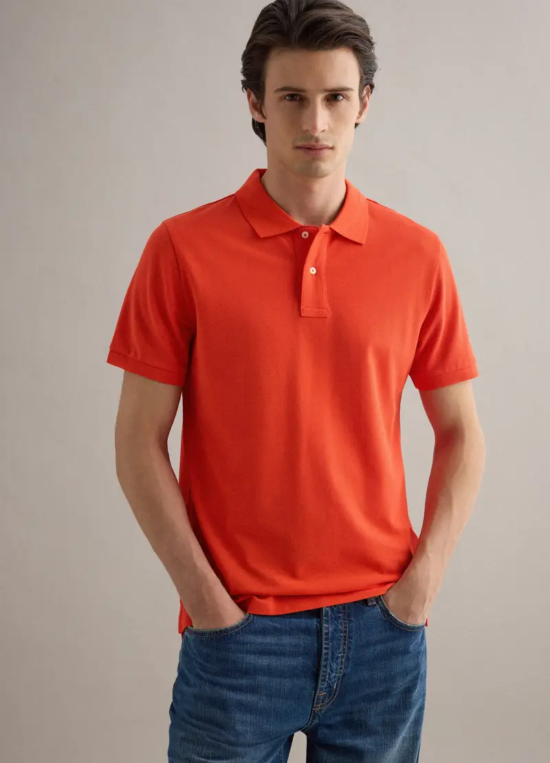 Polo A Maniche Corte In Puro Cotone Arancione Regular Fit, Uomo, Arancione
