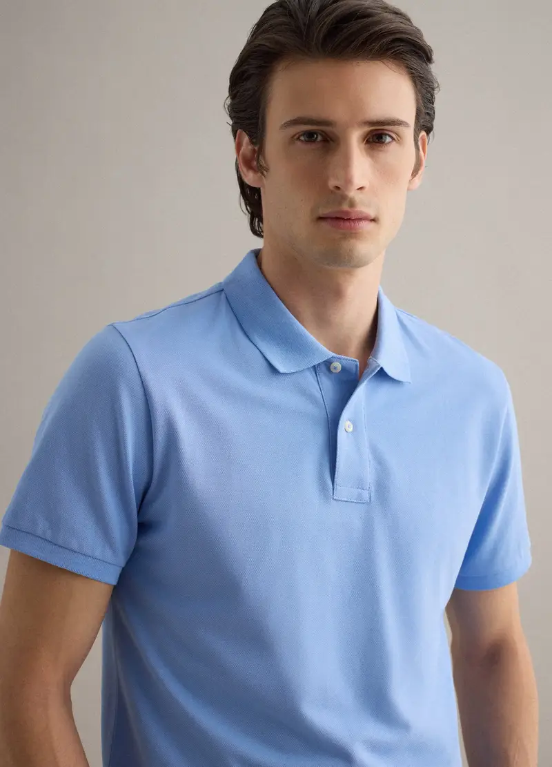 Polo A Maniche Corte In Puro Cotone Azzurra Regular Fit, Uomo, Azzurro