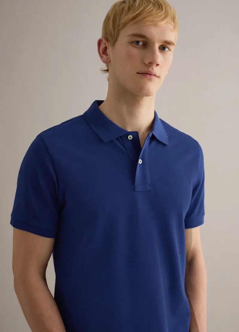 Polo A Maniche Corte In Puro Cotone Blu Regular Fit, Uomo, Blu