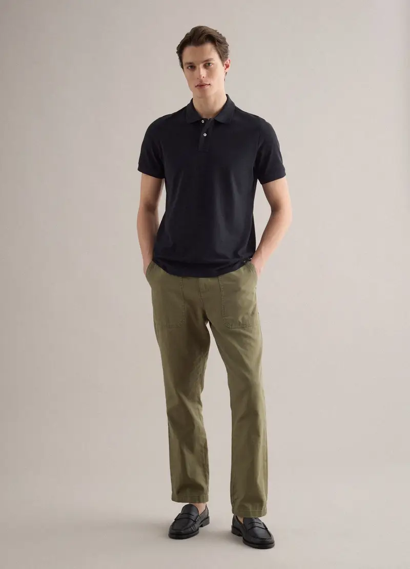 Polo A Maniche Corte In Puro Cotone Nero Regular Fit, Uomo, Nero miniatura 2