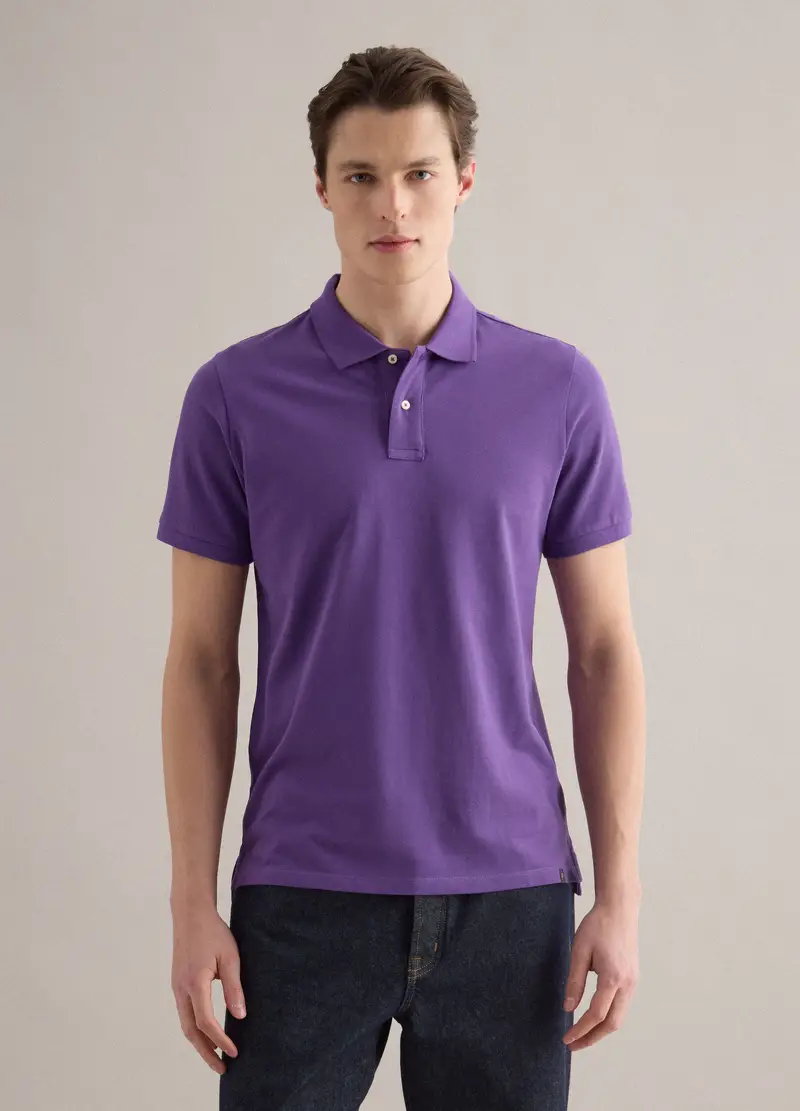 Polo A Maniche Corte In Puro Cotone Viola Regular Fit, Uomo, Viola miniatura 2