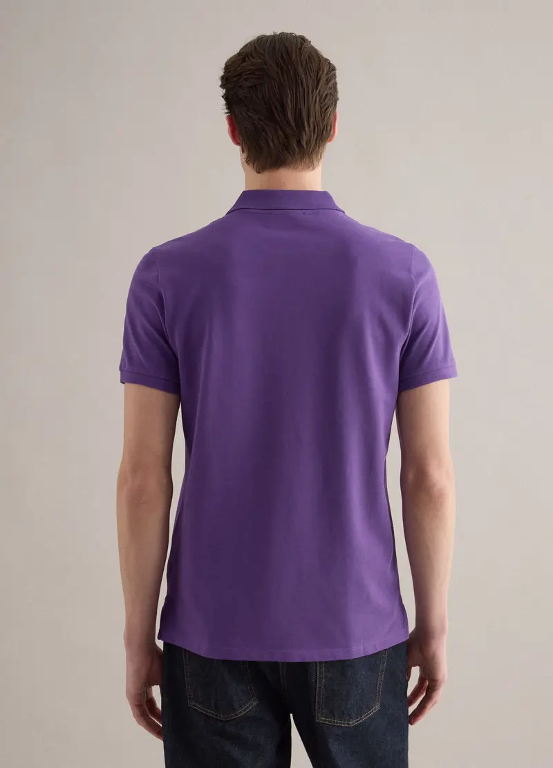 Polo A Maniche Corte In Puro Cotone Viola Regular Fit, Uomo, Viola miniatura 3