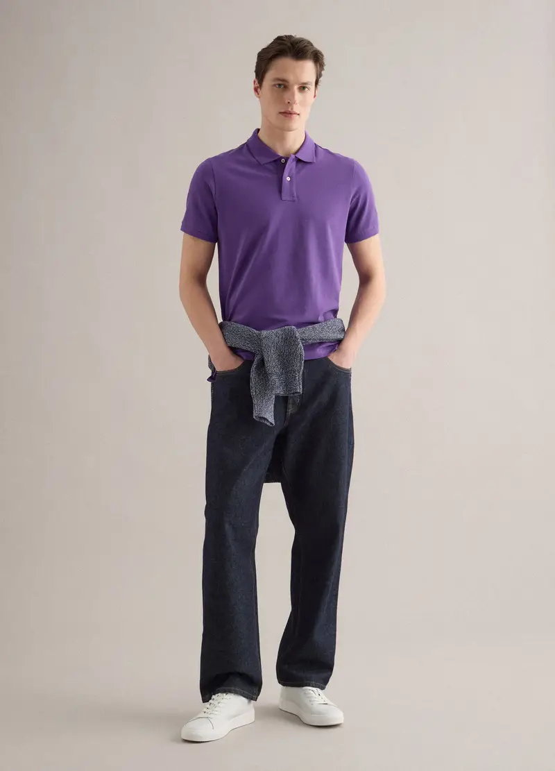 Polo A Maniche Corte In Puro Cotone Viola Regular Fit, Uomo, Viola