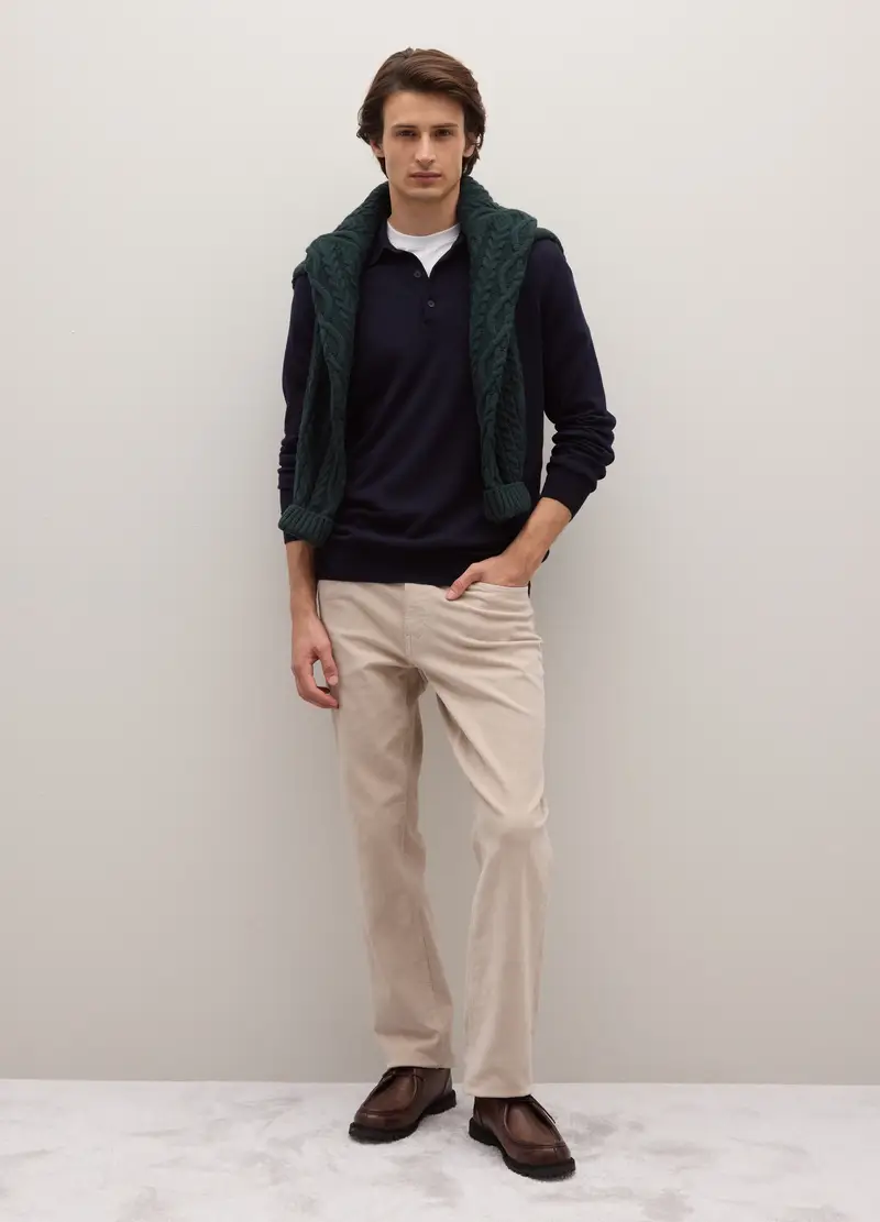 Polo In Maglia Di Pura Lana Merino Blu, Uomo, Blu