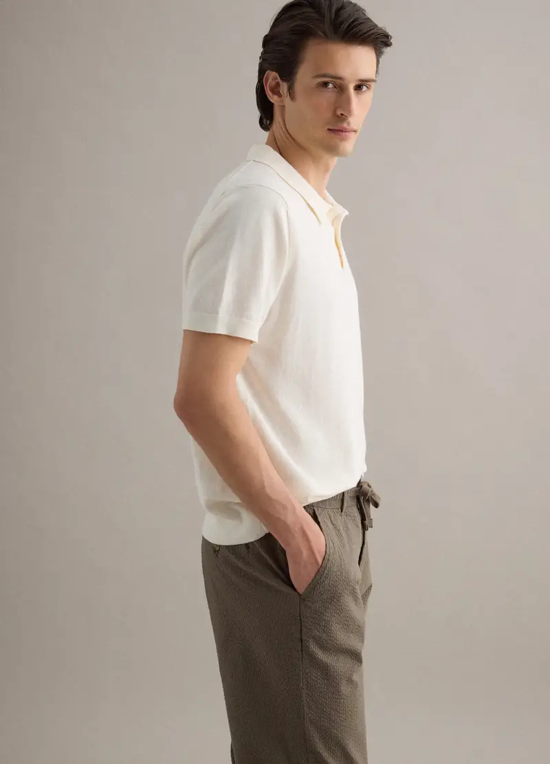 Polo In Misto Cotone, Lino E Seta Bianca Regular Fit, Uomo, Bianco