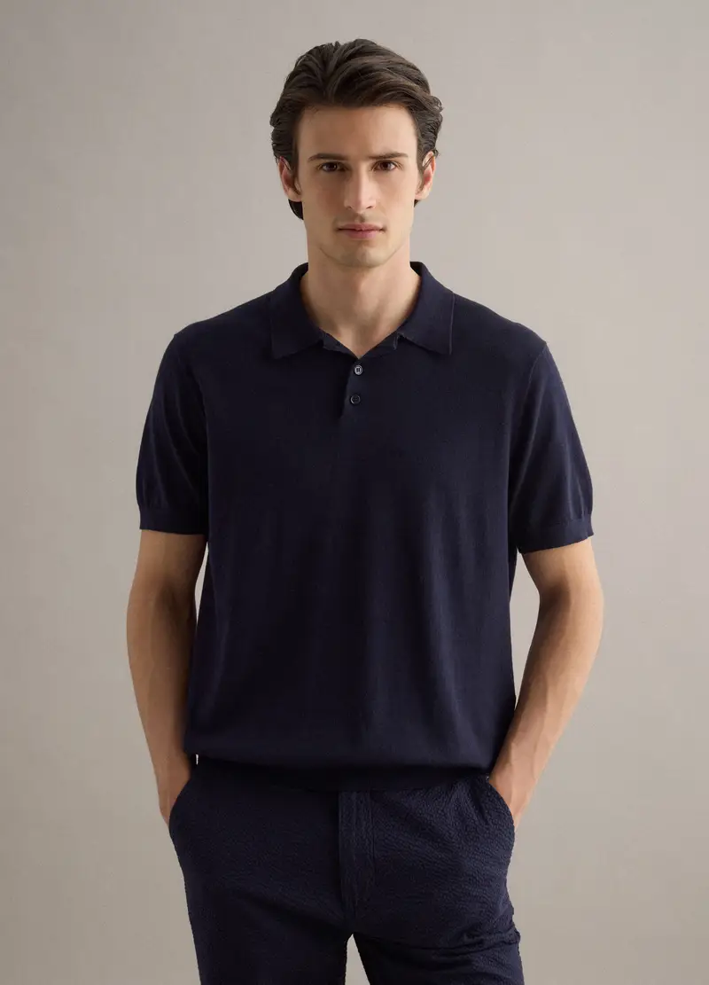 Polo In Misto Cotone, Lino E Seta Blu Regular Fit, Uomo, Blu