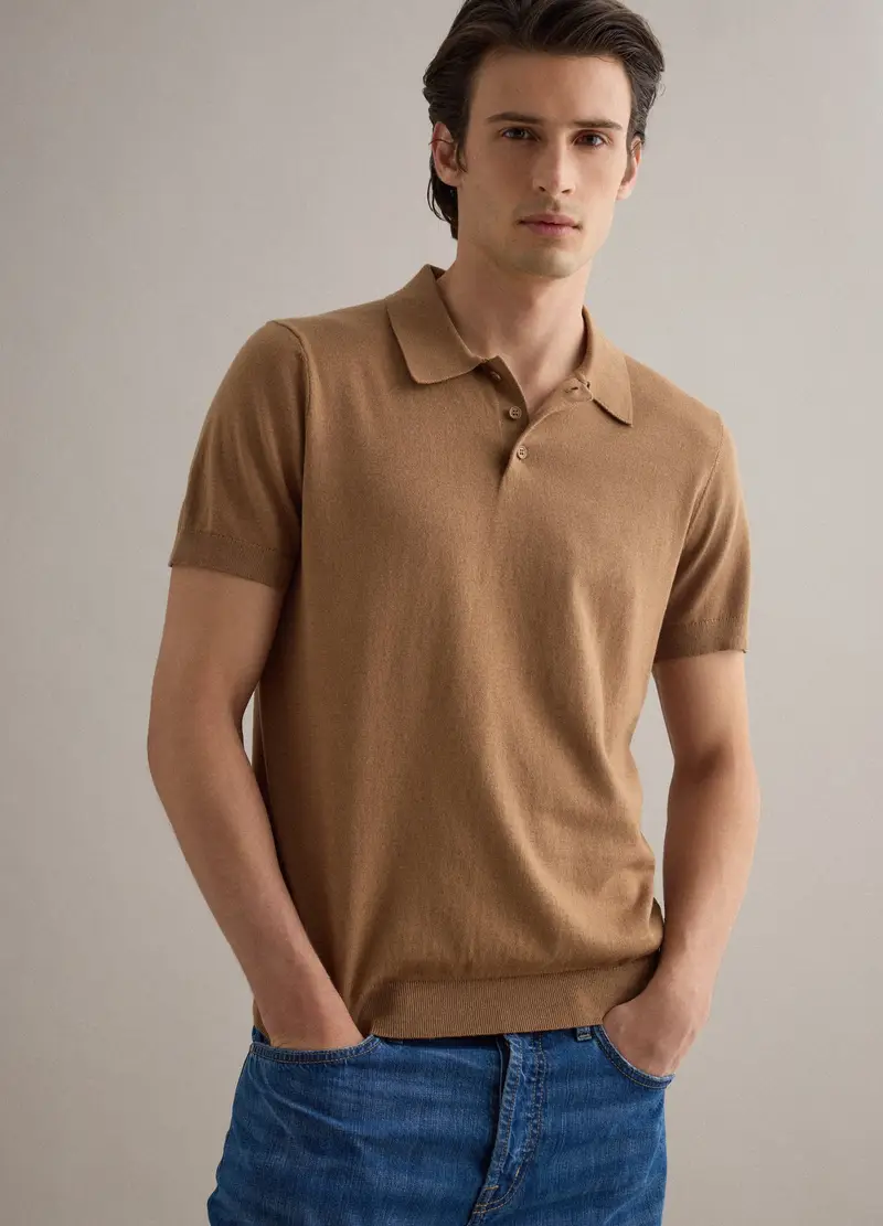 Polo In Misto Cotone, Lino E Seta Marrone Regular Fit, Uomo, Marrone