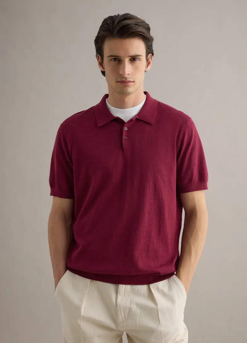 Polo In Misto Cotone, Lino E Seta Rossa Regular Fit, Uomo, Rosso miniatura 2