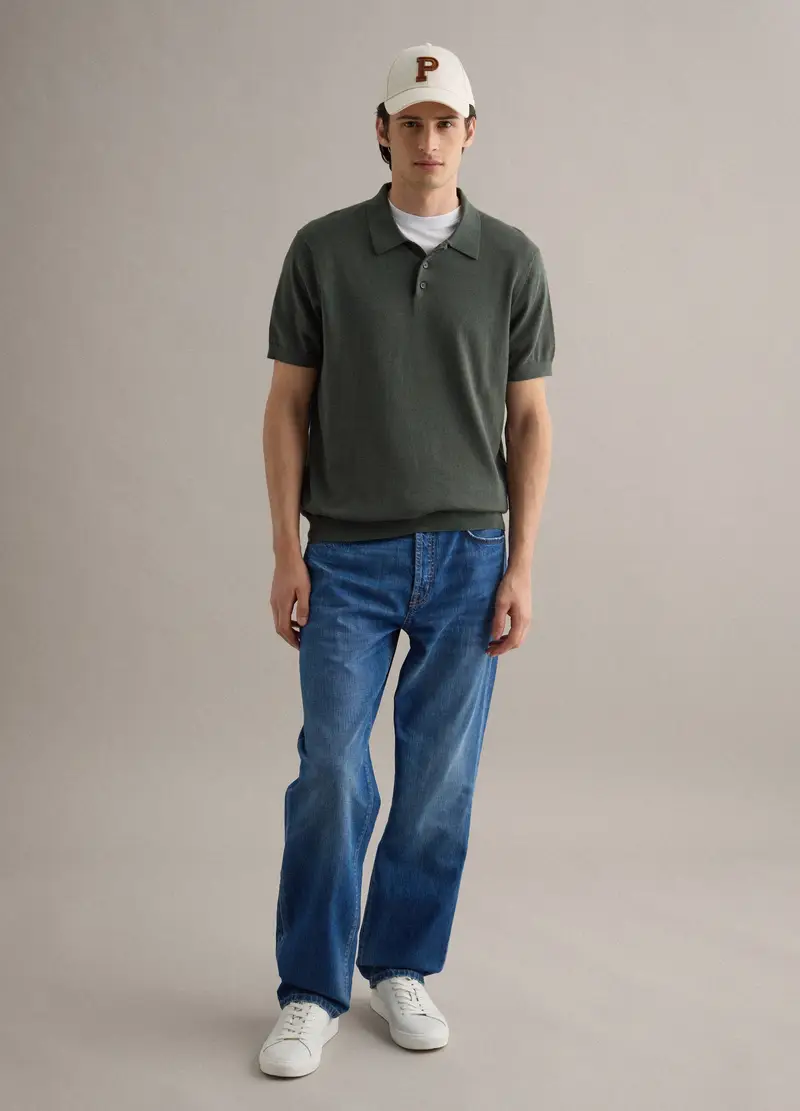 Polo In Misto Cotone, Lino E Seta Verde Regular Fit, Uomo, Verde miniatura 2