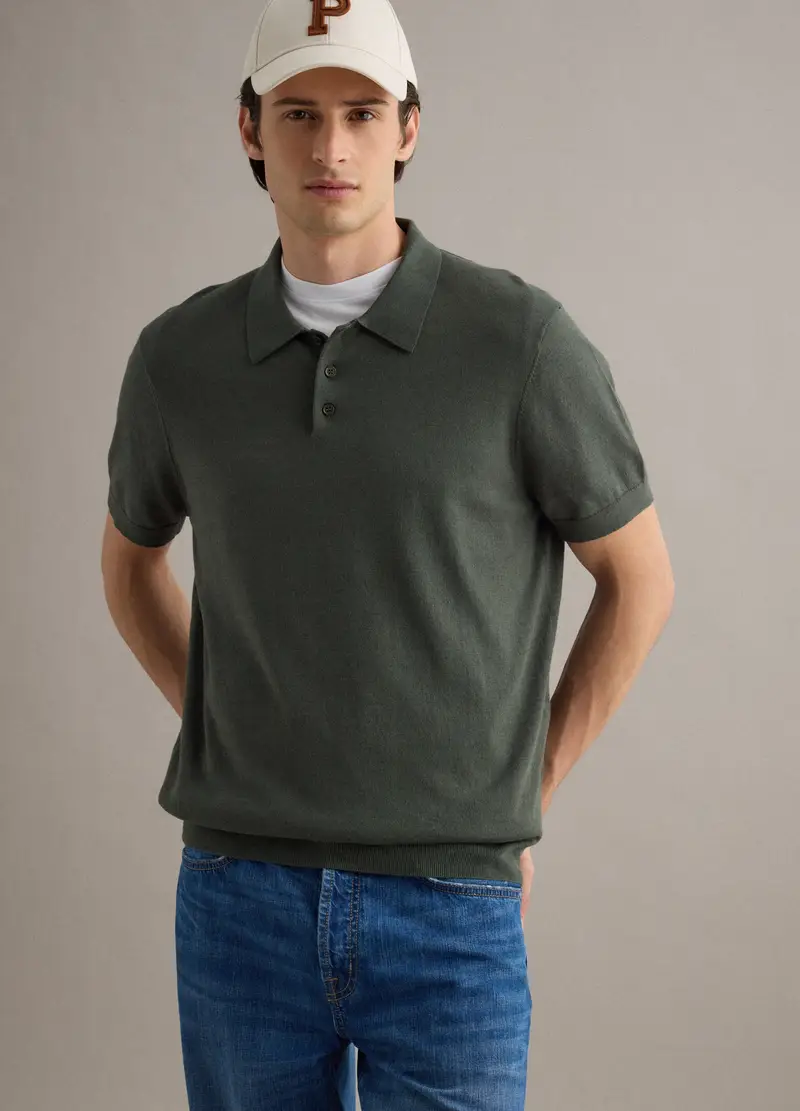 Polo In Misto Cotone, Lino E Seta Verde Regular Fit, Uomo, Verde