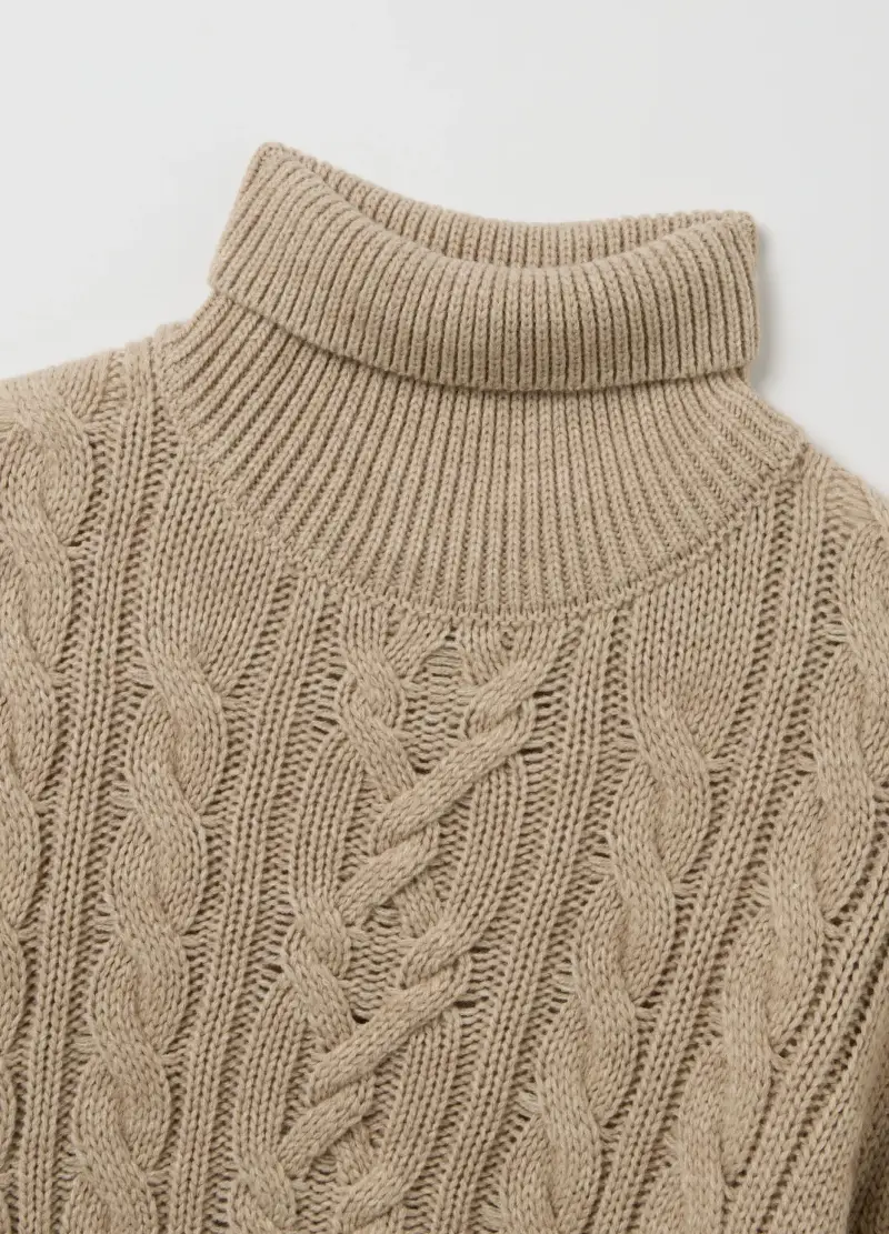 Pullover A Collo Alto Beige Regular Fit Con Design A Trecce, Uomo, Beige miniatura 3