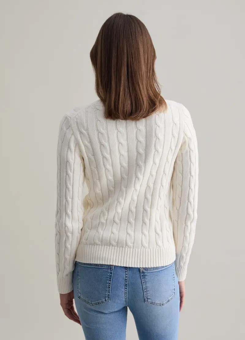Pullover A Coste Con Lavorazione A Trecce, Donna, Bianco miniatura 3