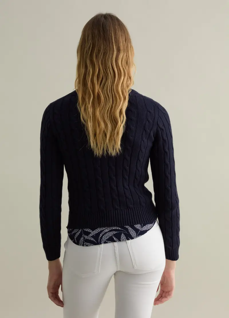 Pullover A Coste Con Lavorazione A Trecce, Donna, Blu miniatura 3