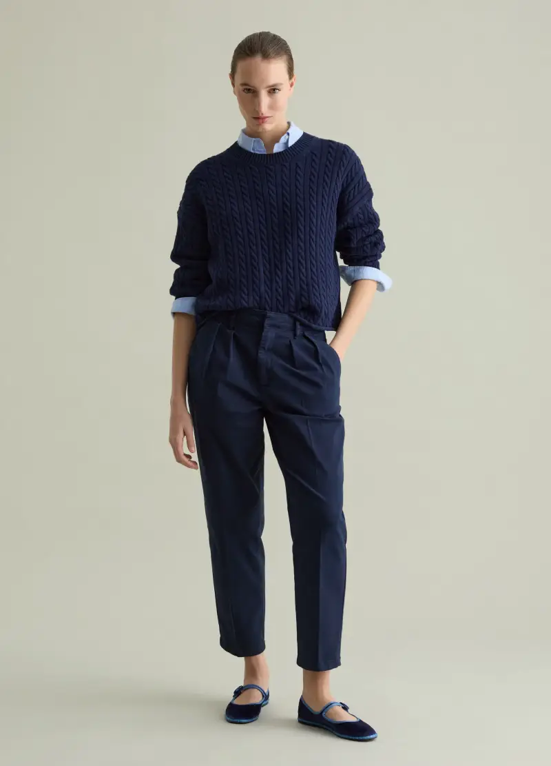 Pullover A Coste Con Lavorazione A Trecce, Donna, Blu miniatura 2