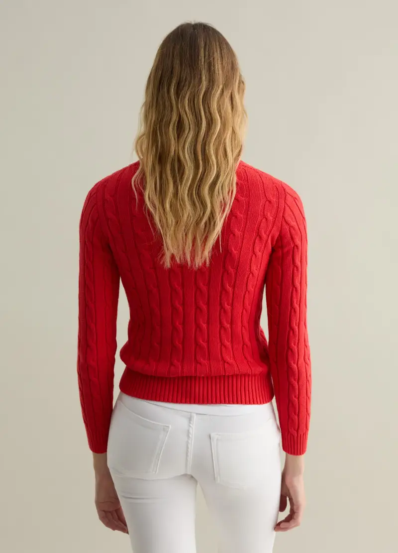 Pullover A Coste Con Lavorazione A Trecce, Donna, Rosso miniatura 3