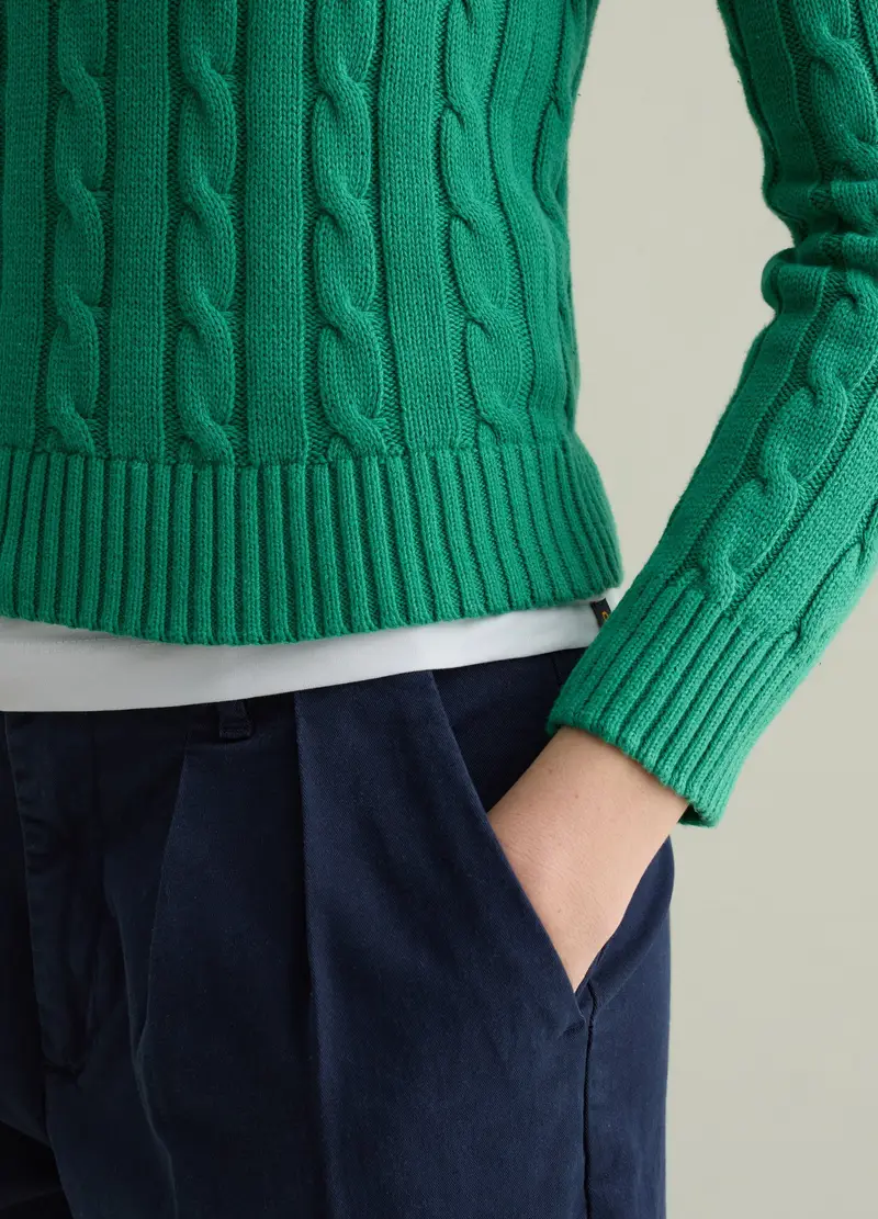 Pullover A Coste Con Lavorazione A Trecce, Donna, Verde miniatura 3