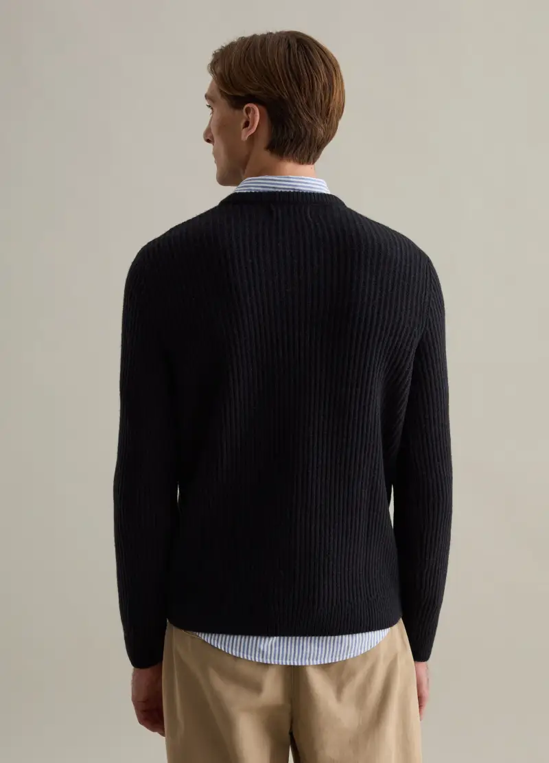 Pullover A Coste Tinta Unita, Uomo, Nero miniatura 3