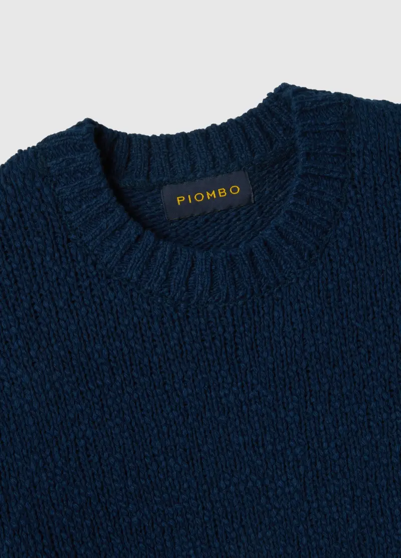 Pullover A Maniche Lunghe In Puro Cotone Blu Regular Fit, Uomo, Blu miniatura 2