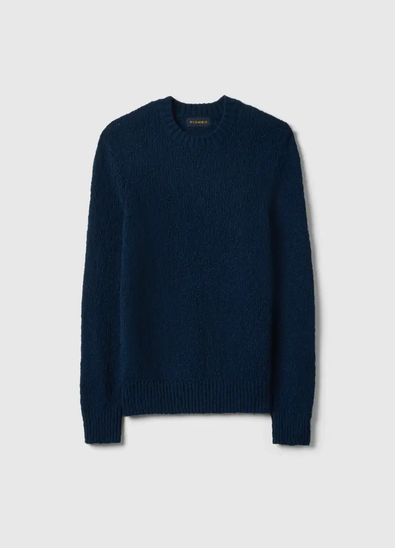 Pullover A Maniche Lunghe In Puro Cotone Blu Regular Fit, Uomo, Blu