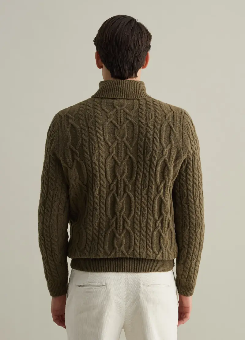 Pullover A Trecce Con Collo Alto, Uomo, Verde miniatura 3
