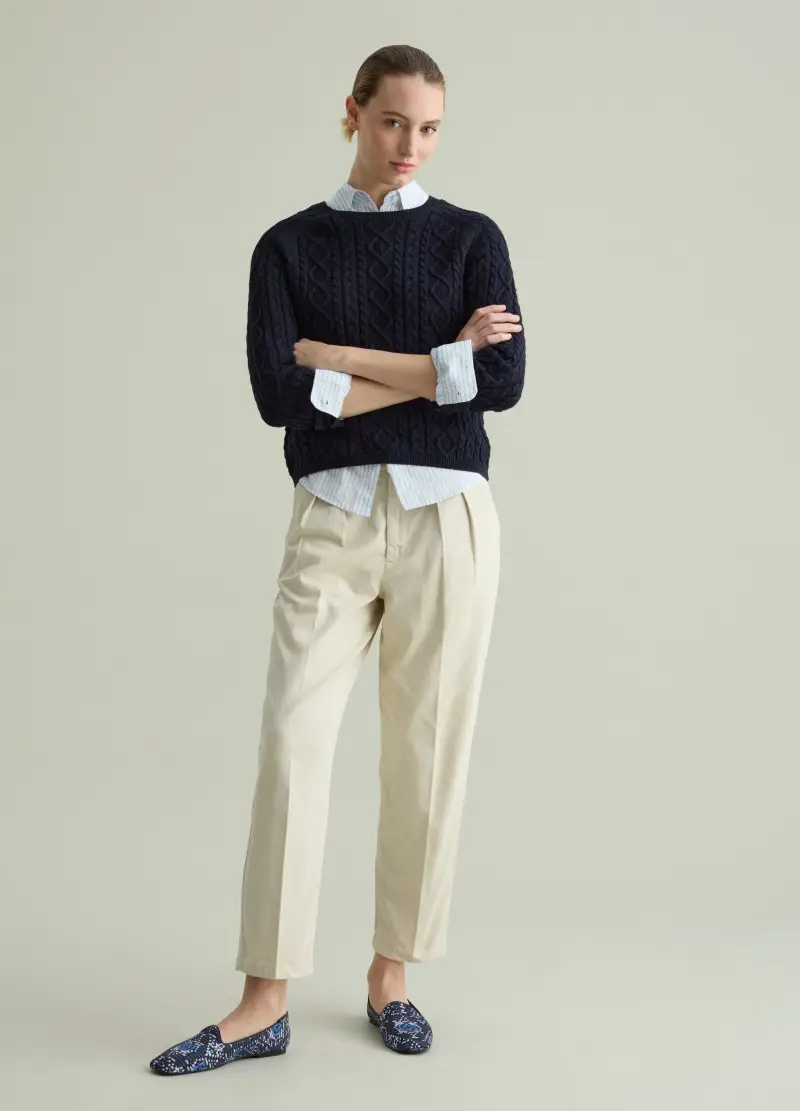 Pullover A Trecce Con Motivo A Rombi, Donna, Blu