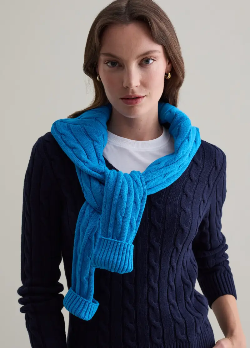 Pullover A Trecce Con Scollo A V, Donna, Blu