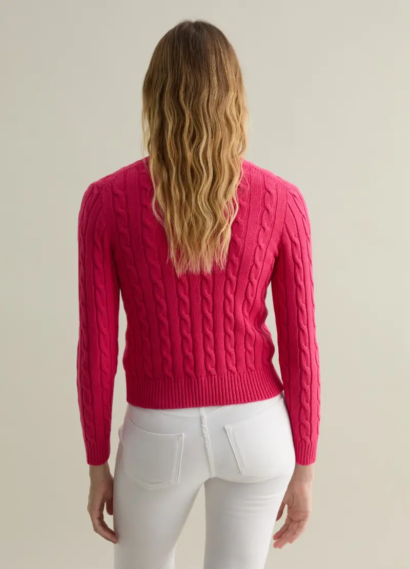 , Pullover A Trecce Con Scollo A V, Donna, Rosa miniatura 3