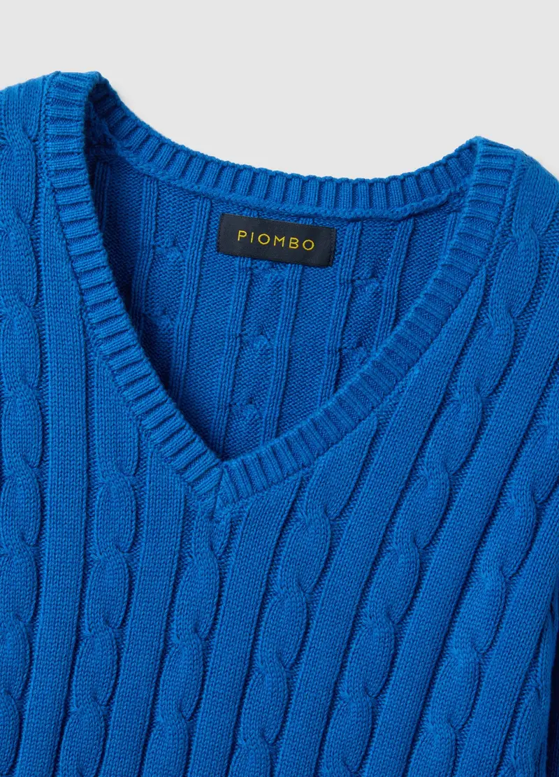 Pullover Blu In Puro Cotone Regular Fit Con Lavorazione A Treccia, Donna, Blu miniatura 2