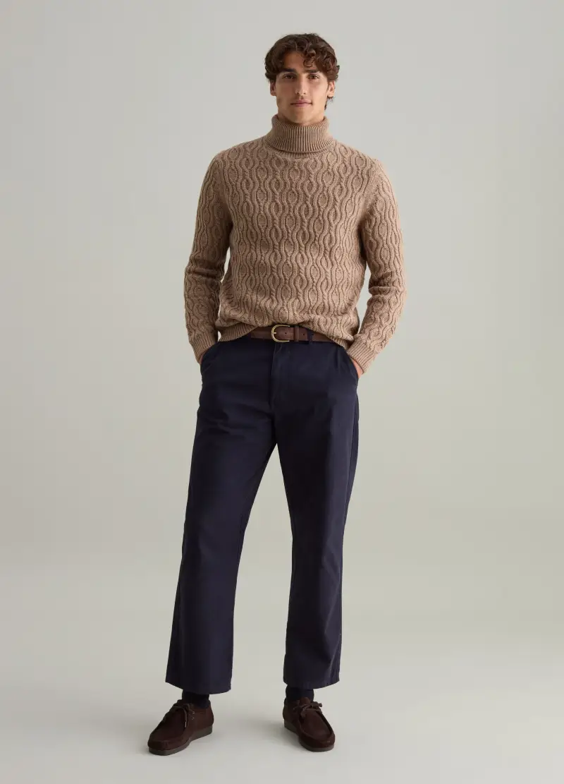 Pullover Collo Alto Lavorazione Ondulata, Uomo, Beige