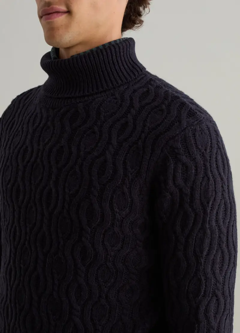 Pullover Collo Alto Lavorazione Ondulata, Uomo, Blu miniatura 3