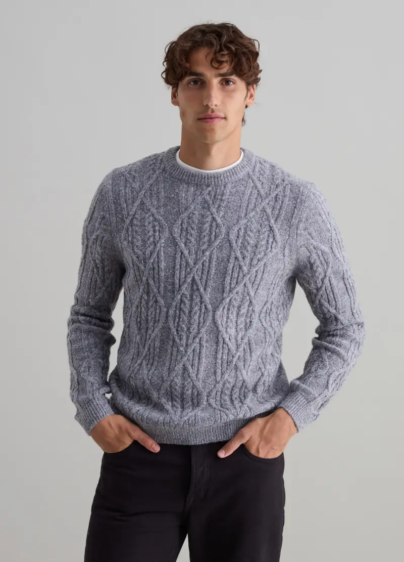 Pullover Con Lavorazione A Rombi, Uomo, Grigio miniatura 2