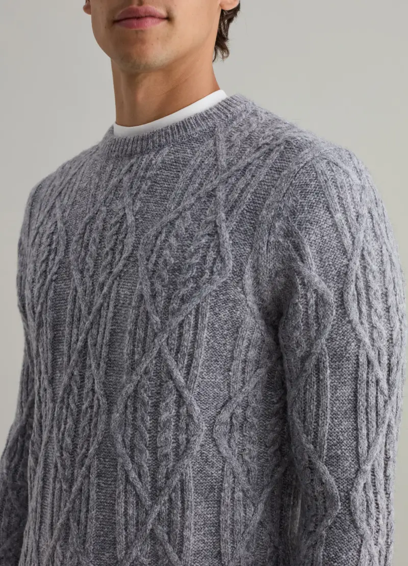 Pullover Con Lavorazione A Rombi, Uomo, Grigio miniatura 3