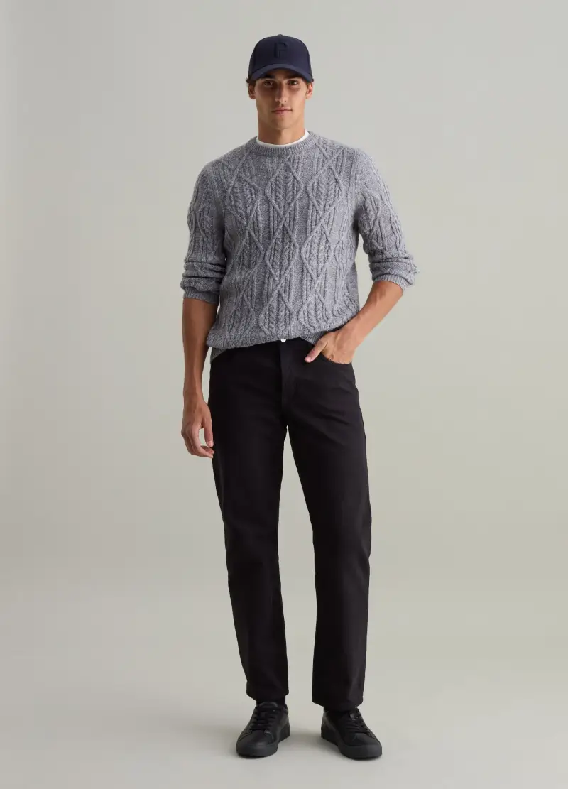 Pullover Con Lavorazione A Rombi, Uomo, Grigio