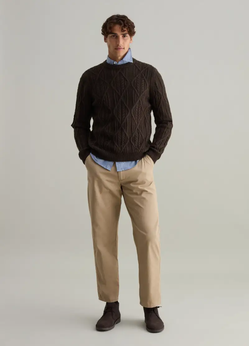 Pullover Con Lavorazione A Rombi, Uomo, Marrone