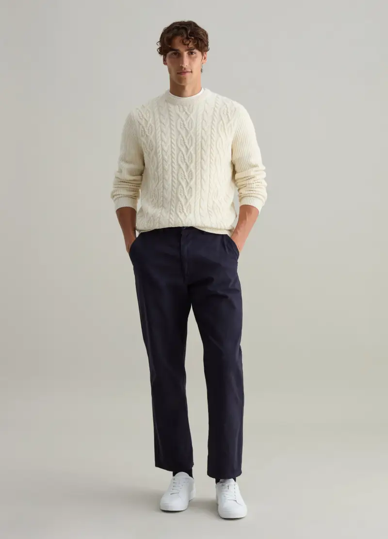 Pullover Con Lavorazione A Trecce, Uomo, Bianco miniatura 2