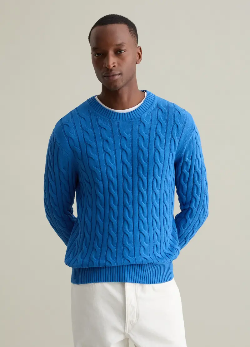 Piombo Pullover Uomo Blu con Lavorazione a Treccia miniatura 2