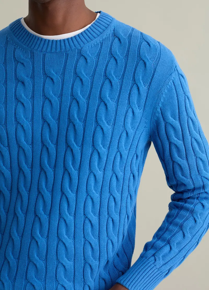 Piombo Pullover Uomo Blu con Lavorazione a Treccia miniatura 3