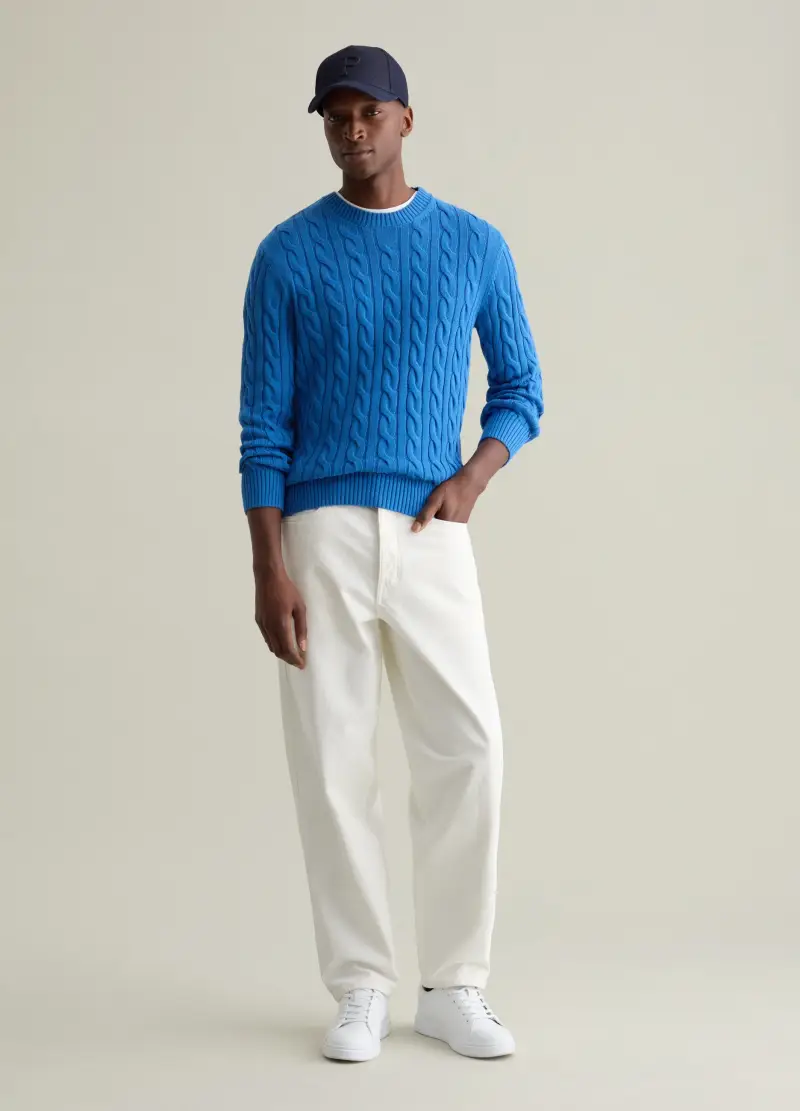 Piombo Pullover Uomo Blu con Lavorazione a Treccia