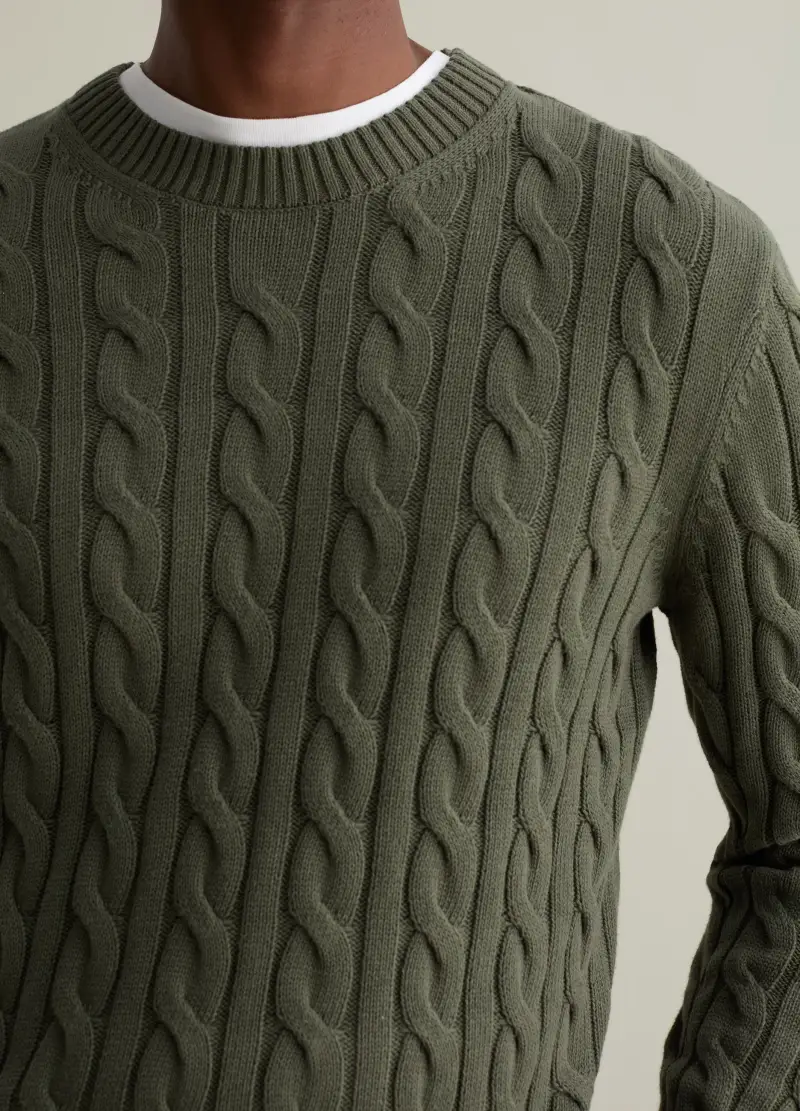 Piombo Pullover Uomo Verde con Lavorazione a Treccia miniatura 3