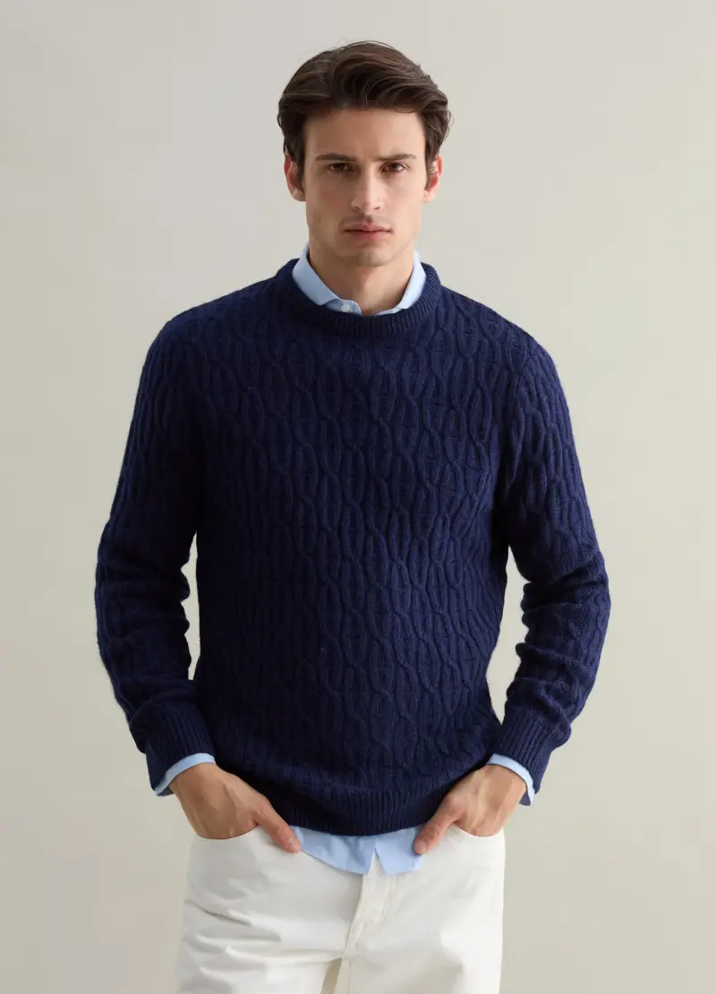 Pullover Con Lavorazione Intrecciata, Uomo, Blu miniatura 2