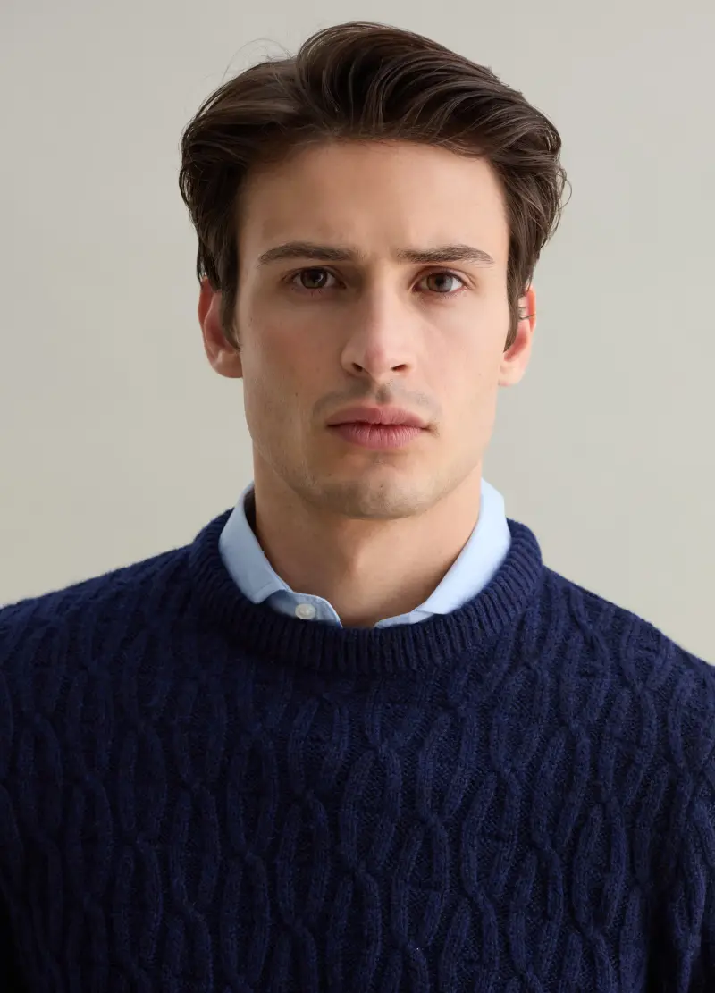 Pullover Con Lavorazione Intrecciata, Uomo, Blu miniatura 3