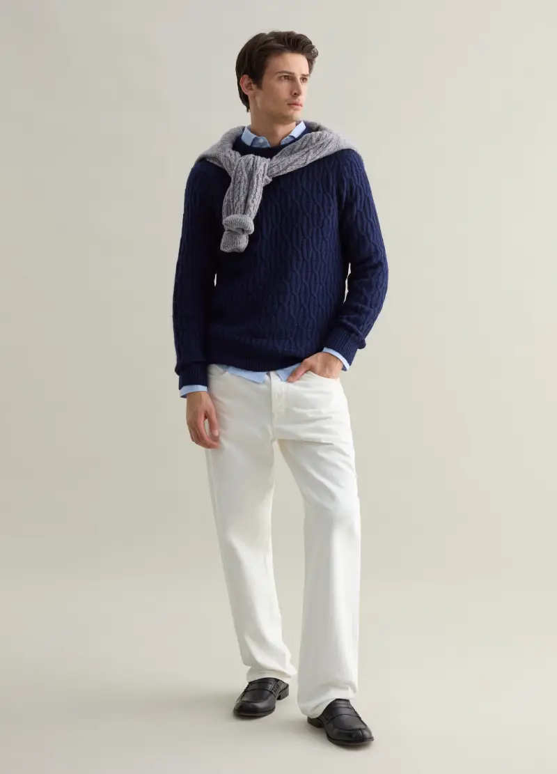 Pullover Con Lavorazione Intrecciata, Uomo, Blu