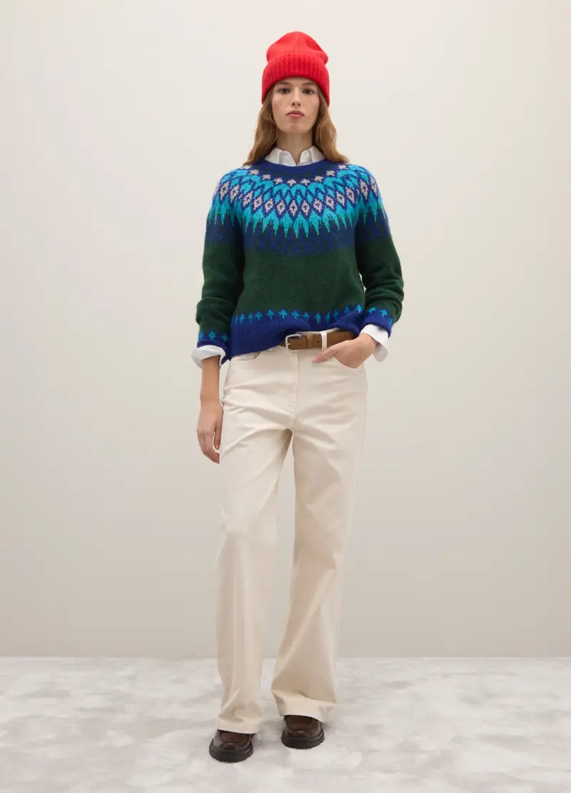 , Pullover Con Motivo Jacquard Multicolor, Donna, Multicolor miniatura 2