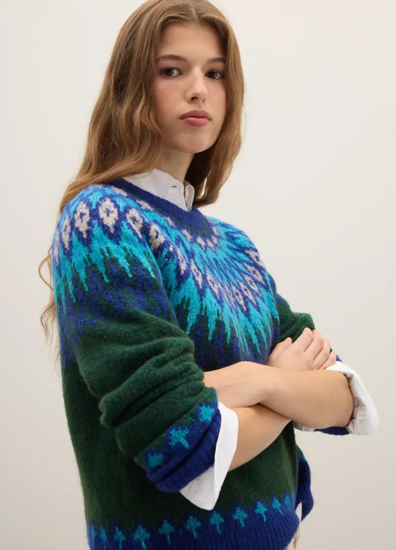 Pullover Con Motivo Jacquard Multicolor, Donna, Multicolor